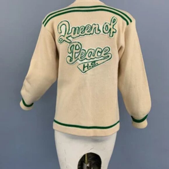 Vintage 50’s Queen of Peace Wool Cardigan Varisty Ivory/Cream Green - Picture 3 of 6